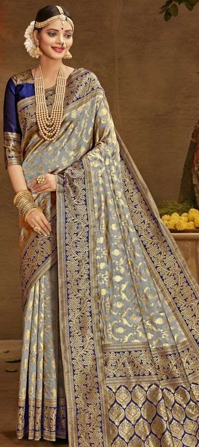 Banarasi Silk Traditional Saree in Black and Grey with Weaving Work-1717835