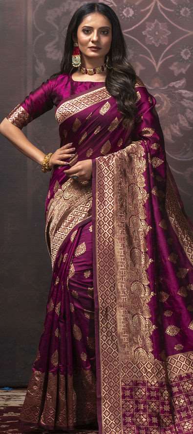 Art Silk Traditional Saree in Purple and Violet with Weaving Work-1734590