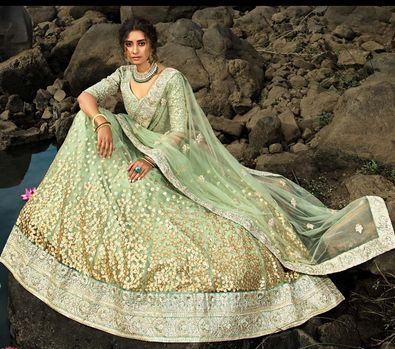 Net Festive Lehenga in Green with Sequence work-1661144