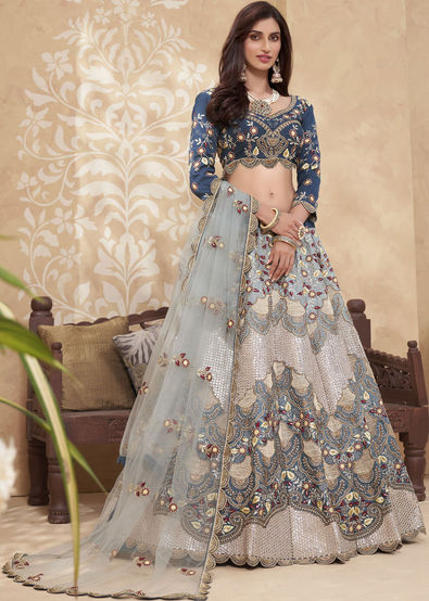 Art Silk Bollywood Lehenga in Black and Grey with Embroidered work-1757303