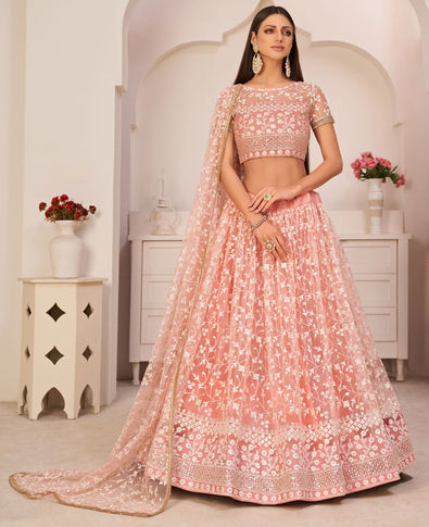 Net Wedding Lehenga in Pink and Majenta with Zari work-1770432