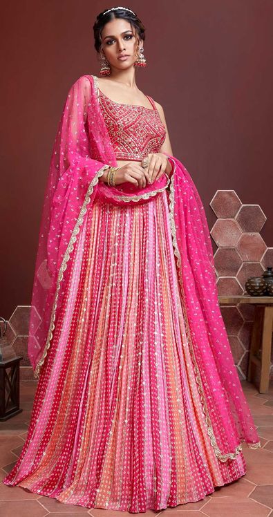 Chiffon Wedding Lehenga in Multicolor with Sequence work-1807296