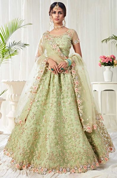 Net Bollywood Lehenga in Green with Sequence work-1856798