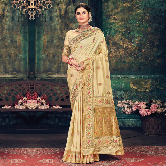 Beige Festive Wear Woven Banarasi Silk Saree