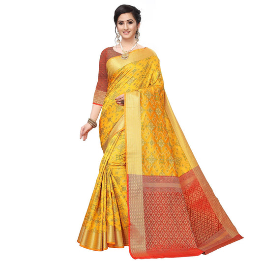Blissful Yellow Colored Festive Wear Woven Kanjivaram Silk Saree