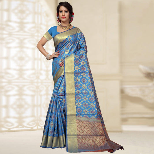 Delightful Blue Colored Festive Wear Woven Banarasi Silk Saree