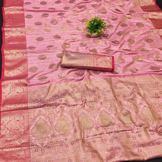 Pink Woven Kanjivaram Silk Saree