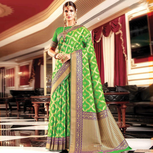 Intricate Green Colored Festive Wear Woven Banarasi Silk Saree