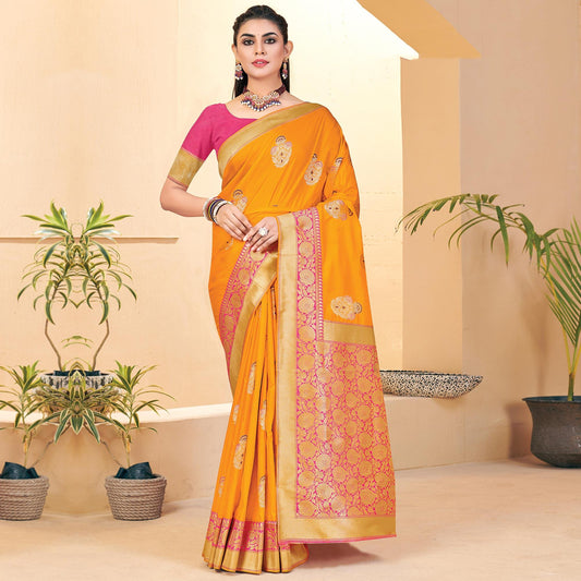 Mustard Festive Wear Woven Banarasi Silk Saree