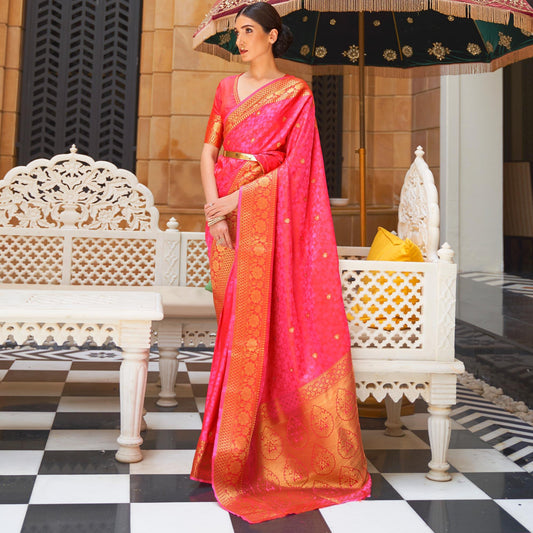 Pink Festive Wear Woven Pure Kanjivaram Silk Saree
