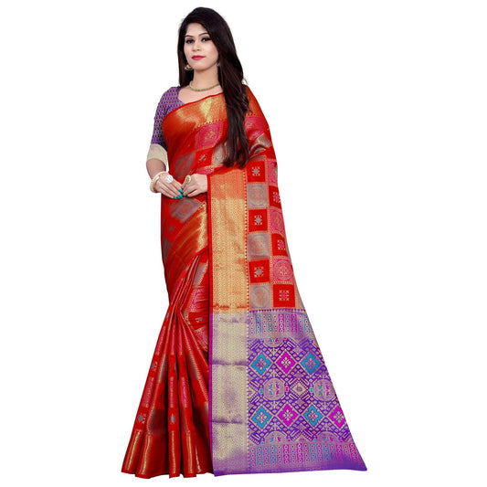 Radiant Red Colored Festive Wear Woven Banarasi Silk Saree
