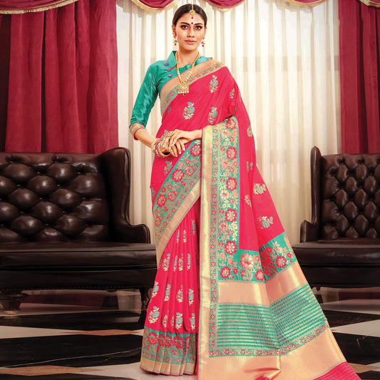 Trendy Dark Pink Colored Festive Wear Woven Banarasi Silk Saree