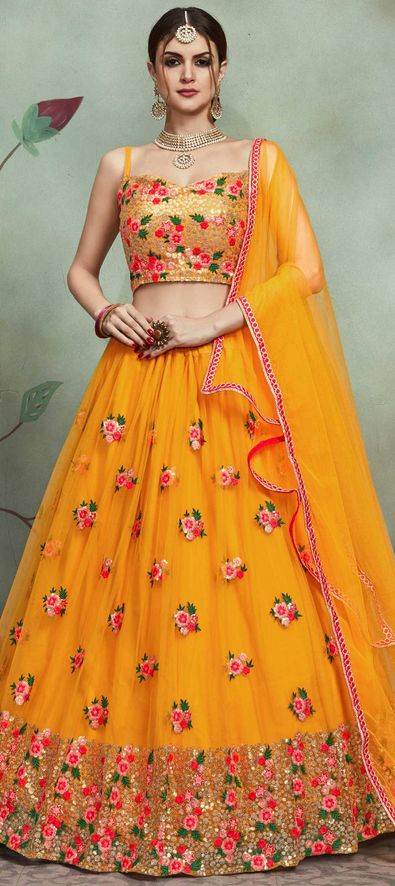 Net Engagement Lehenga in Orange with Sequence work-1599916