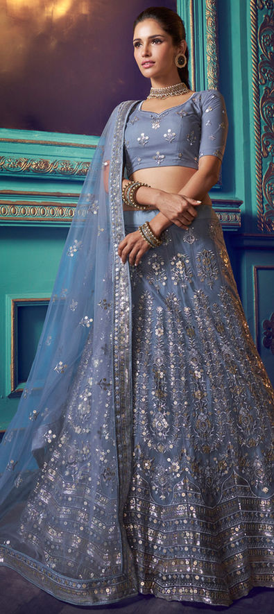 Net Festive Lehenga in Blue with Sequence work-1678125