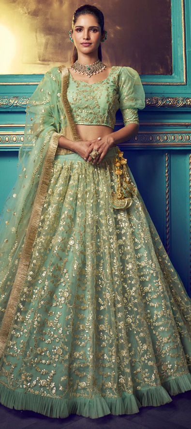 Net Festive Lehenga in Green with Sequence work-1678130