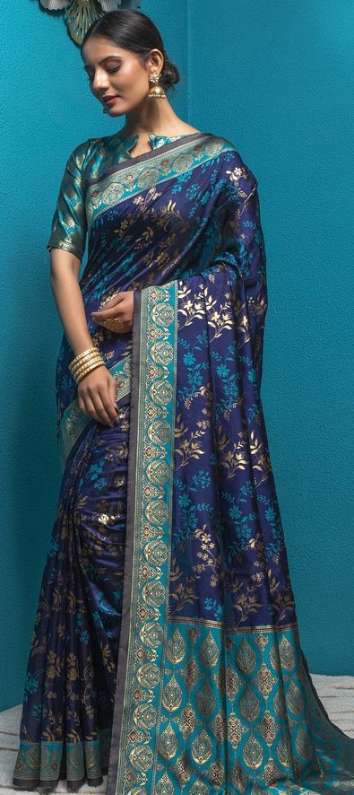 Art Silk Traditional Saree in Blue with Weaving Work-1734342