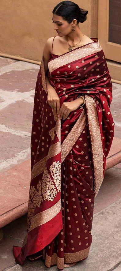Silk Traditional Saree in Red and Maroon with Weaving Work-1739597