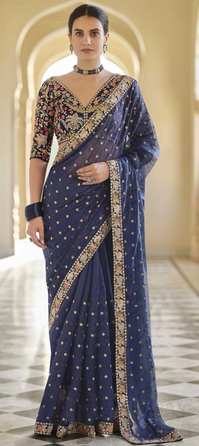 Art Silk Bridal Saree in Blue with Sequence Work-1744549