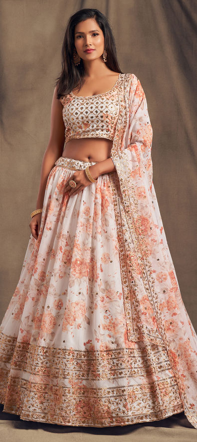 Organza Silk Wedding Lehenga in White and Off White with Sequence work-1756296