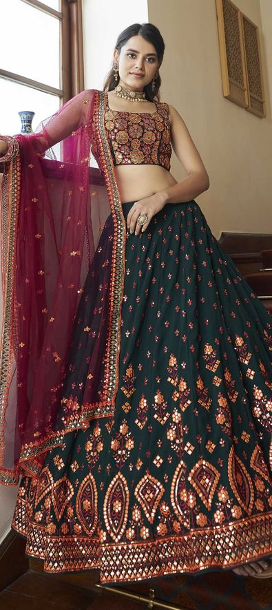 Georgette Bollywood Lehenga in Green with Embroidered work-1786950