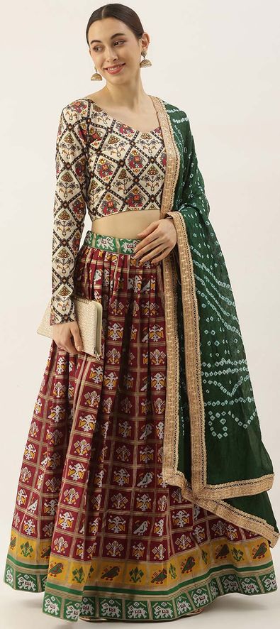 Patola Silk Festive Lehenga in Red and Maroon with Printed work-1793556