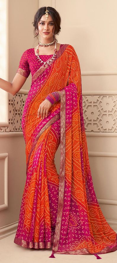 Chiffon Party Wear Saree in Pink and Majenta with Printed Work-1795384
