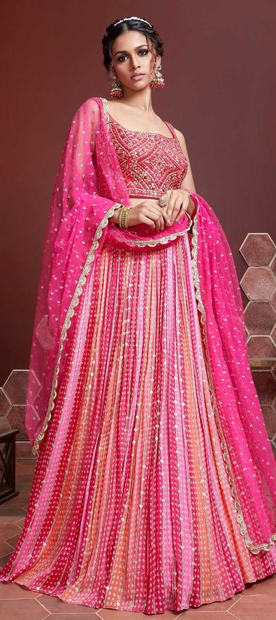Chiffon Wedding Lehenga in Multicolor with Sequence work-1807296