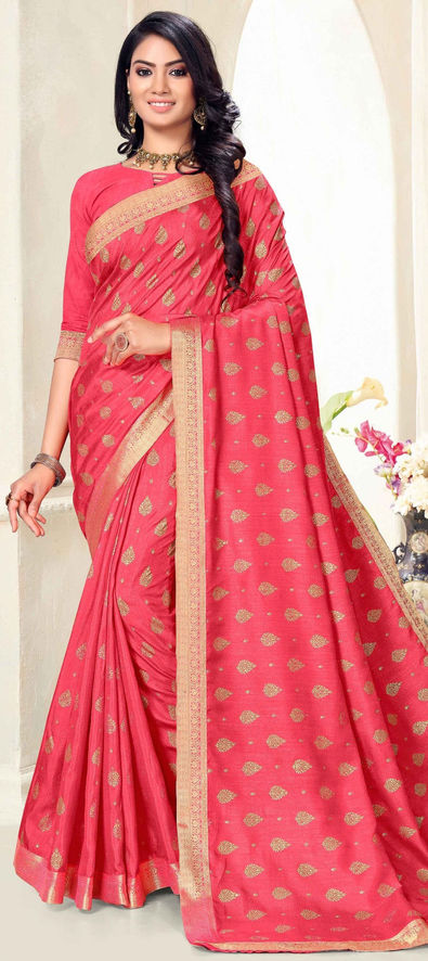Art Silk Casual Saree in Pink and Majenta with Foil Print Work-1811176