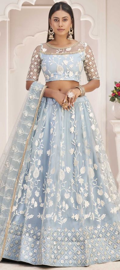 Net Wedding Lehenga in Blue with Zari work-1820402