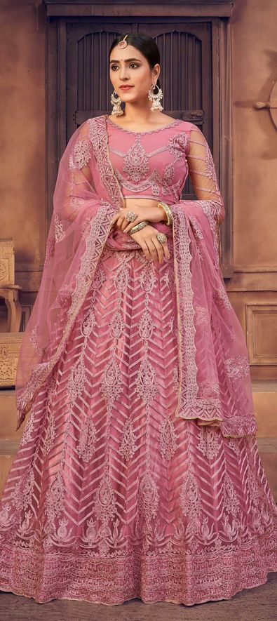 Net Festive Lehenga in Pink and Majenta with Embroidered work-1829208