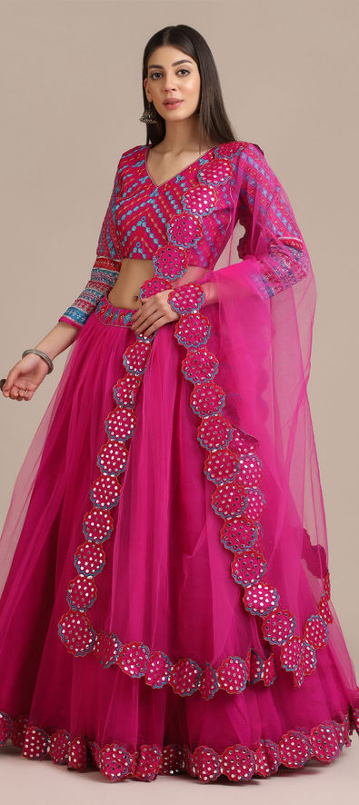 Net Party Wear Lehenga in Pink and Majenta with Embroidered work-1829842