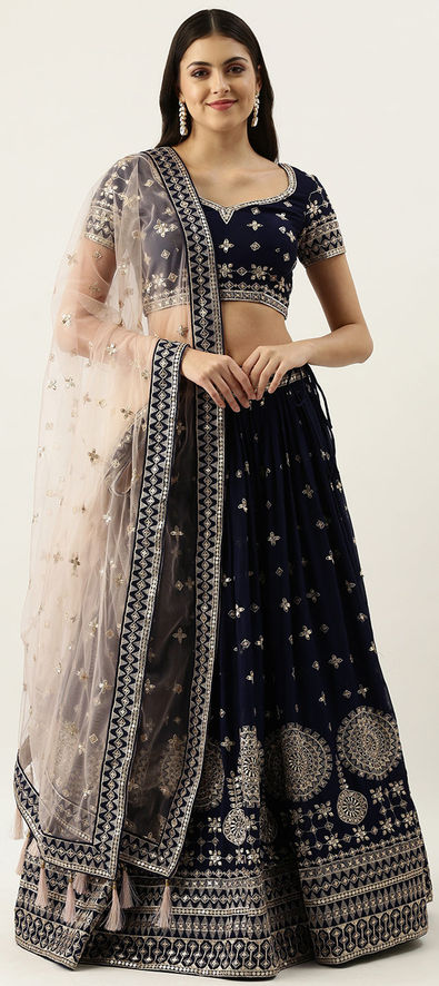Net Reception Lehenga in Blue with Embroidered work-1833792