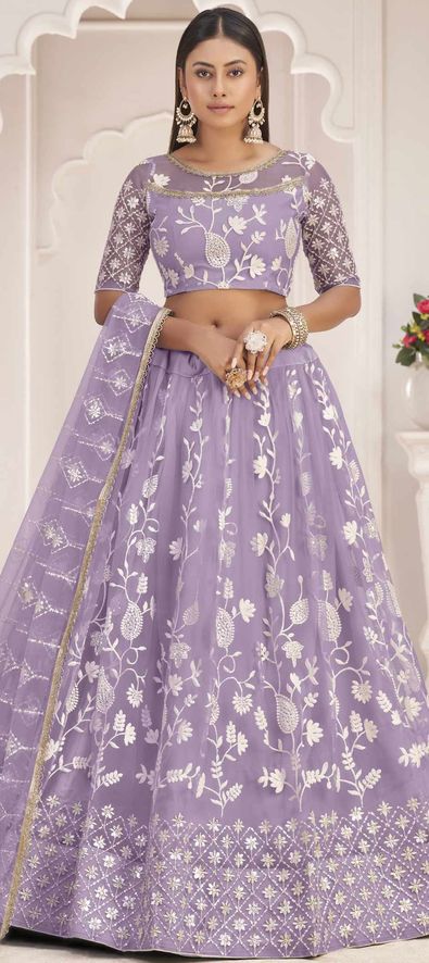 Net Festive Lehenga in Purple and Violet with Embroidered work-1847653
