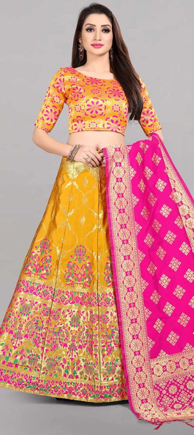 Banarasi Silk Party Wear Lehenga in Yellow with Weaving work-1851651