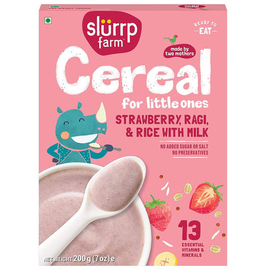 Slurrp Farm Strawberry, Ragi & Rice With Milk Cereal For Little Ones - 200 gm